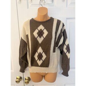 Vintage Basler Womens Sz 12 Wool Blend Argyle Sweater Made in Italy